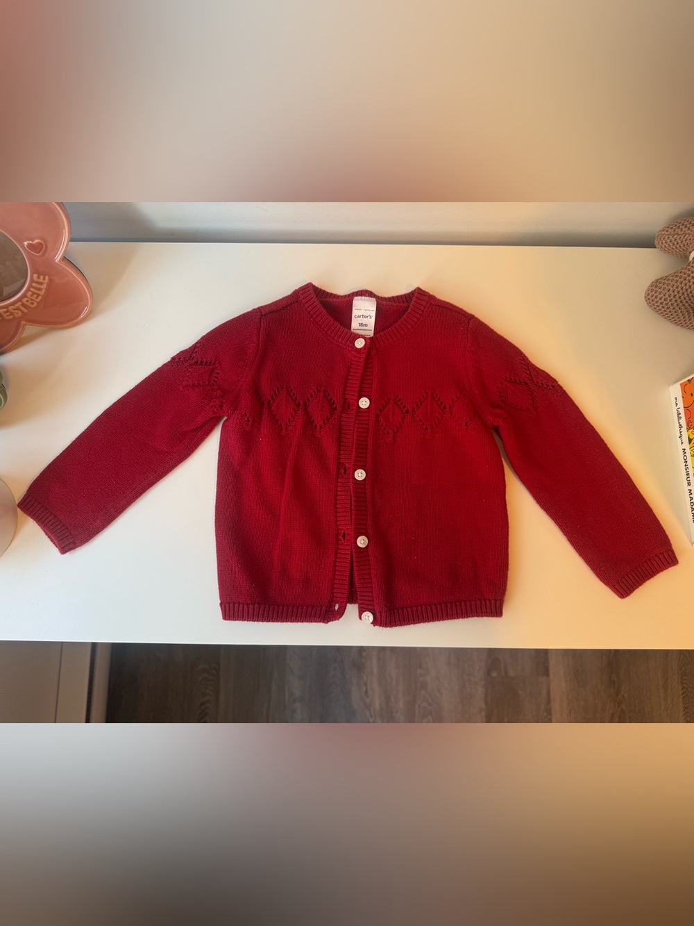 ⭐️3/15$⭐️ Carter's • Red Knit Pointelle Cardigan • 18M